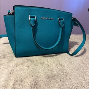Michael Kors SELMA MD TZ Satchel Aquamarine Saffiano Leather